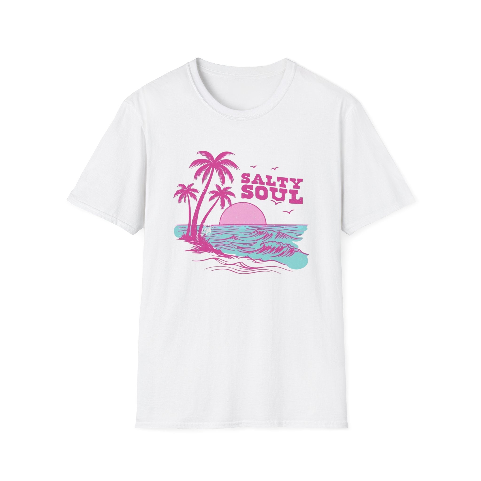 Salty Soul Beach T-Shirt — Sun, Palm Trees & Waves Graphic Tee