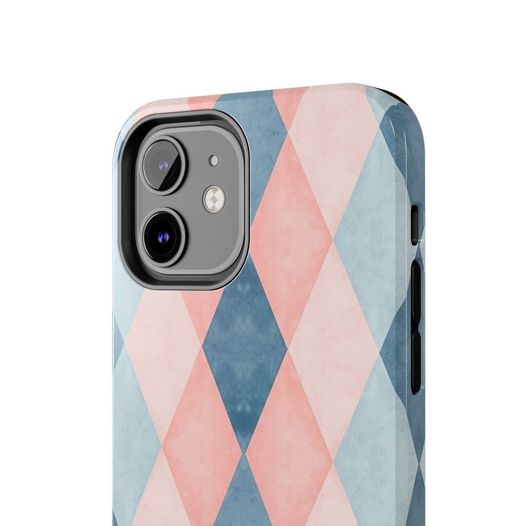 Pastel Harlequin Tough Phone Case — Blue & Pink Diamond Pattern
