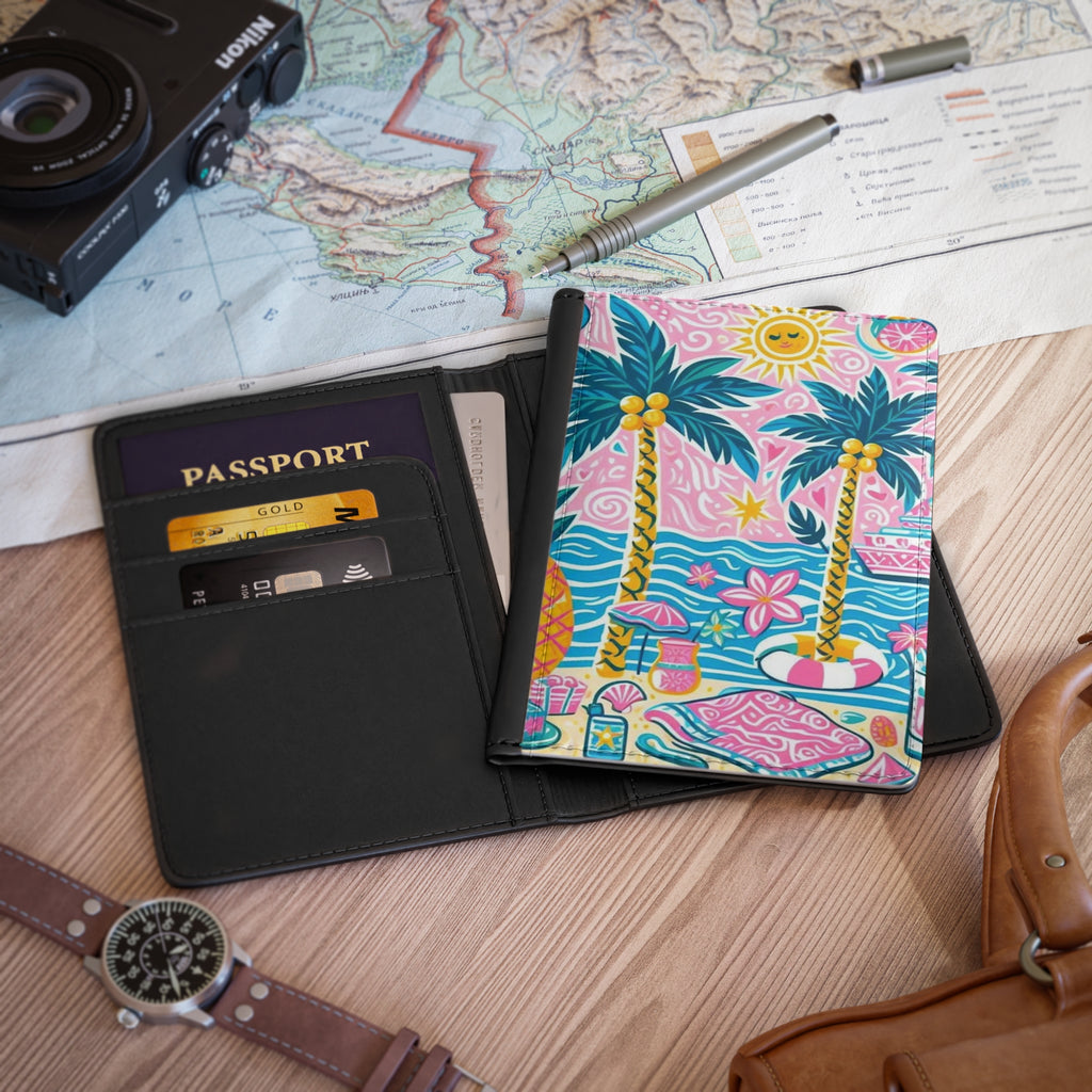 Tropical Beach Passport Cover — Colorful Palm Tree Summer Travel Accessory
