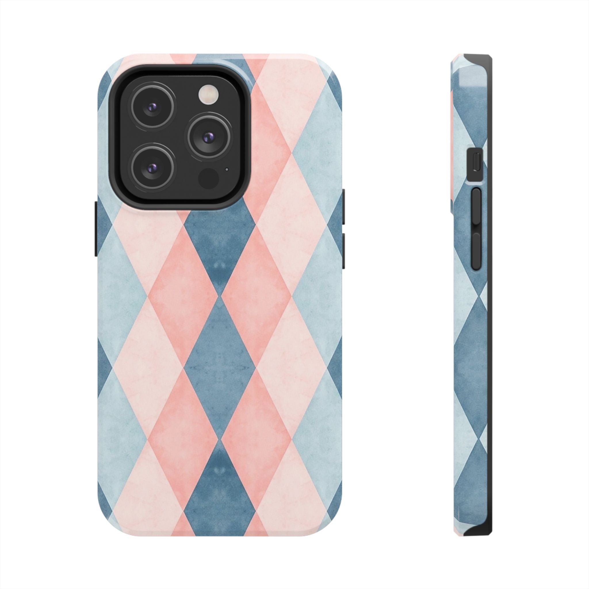 Pastel Harlequin Tough Phone Case — Blue & Pink Diamond Pattern