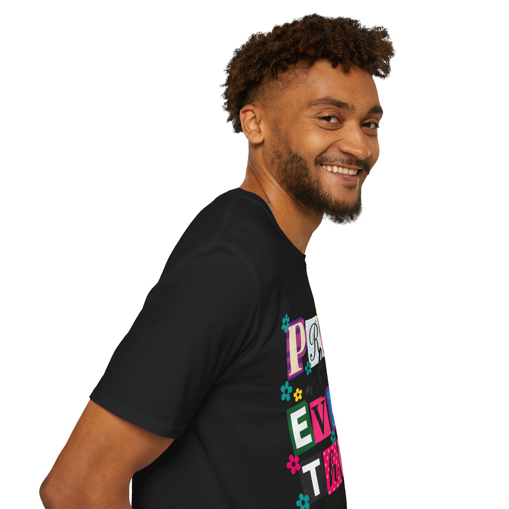T-Shirt — "Pray About Everything" Colorful Floral Faith Graphic