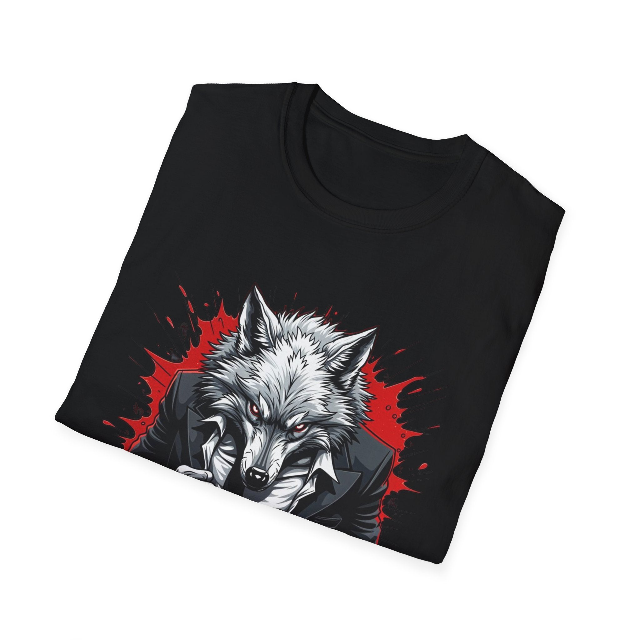 Wolf Suit T-Shirt — Wolf in Suit Graphic Tee (Bold Red Splash)