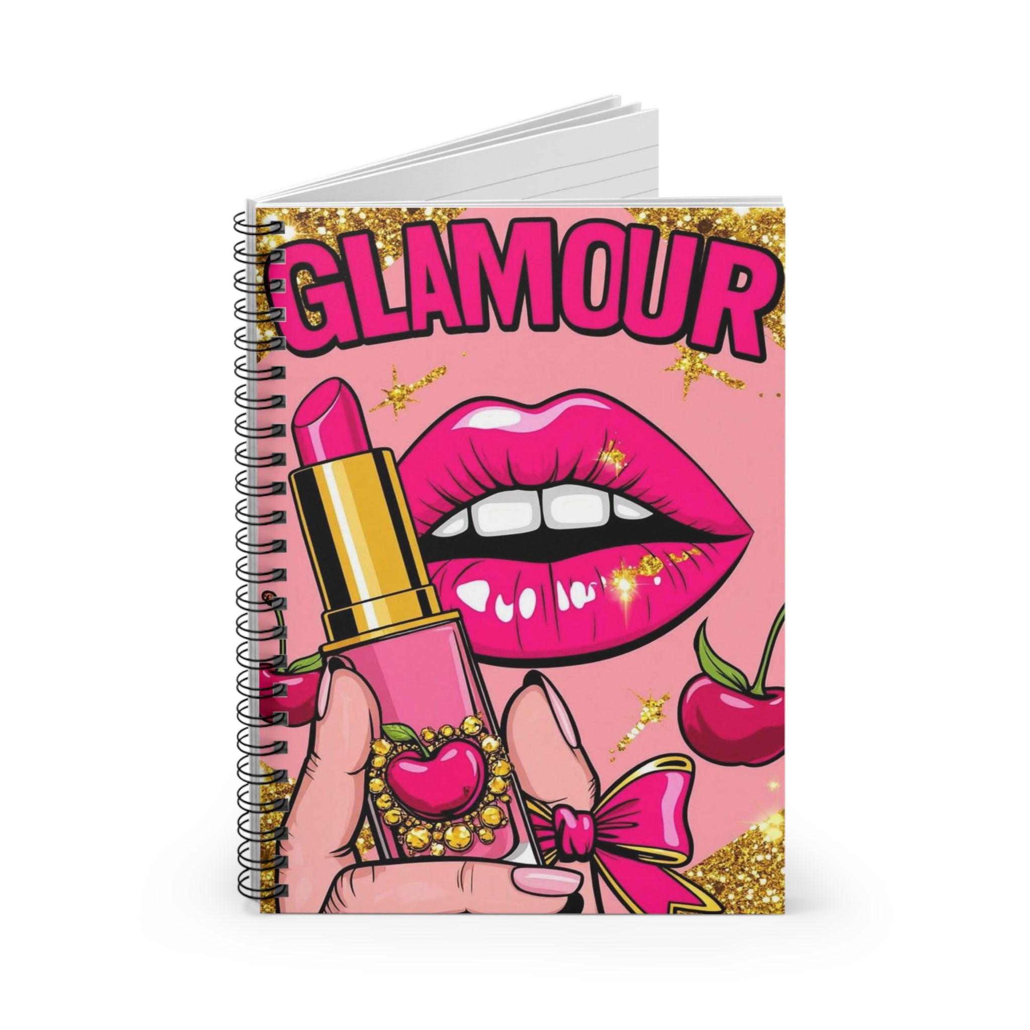 Glamour Lipstick Spiral Notebook — Pink Cosmetic Chic Ruled Journal