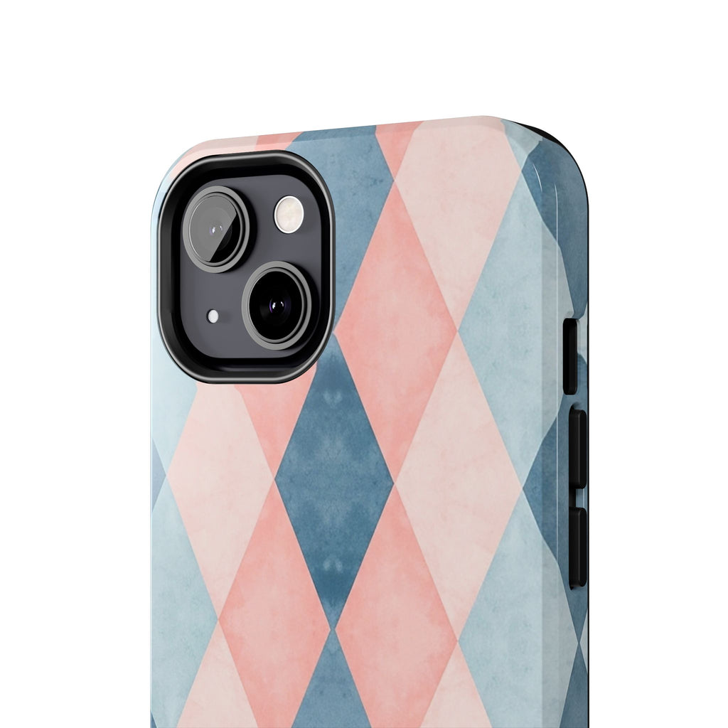 Pastel Harlequin Tough Phone Case — Blue & Pink Diamond Pattern