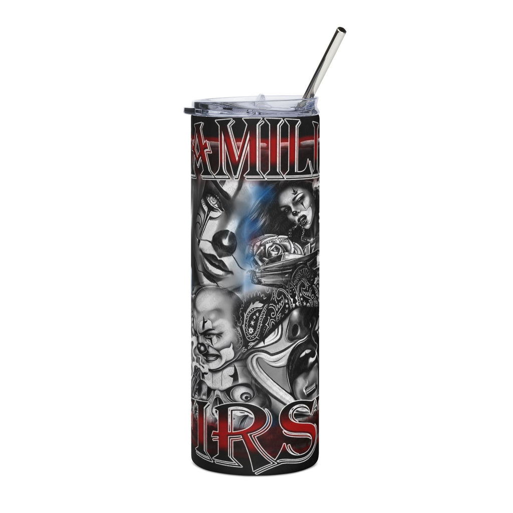 20oz Stainless Steel Tumbler — Dark Chicano Art Design with 'Family First' Text