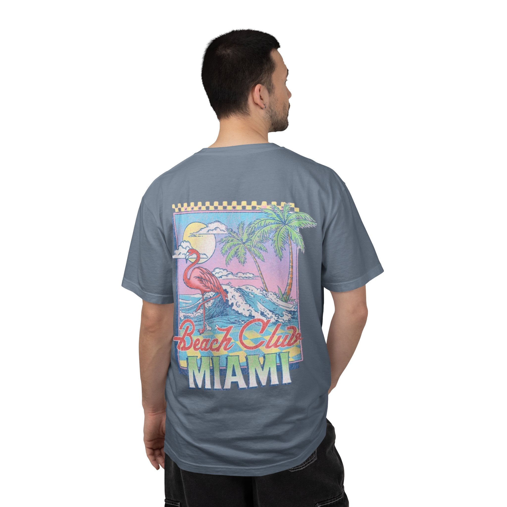 Miami Beach Club T‑Shirt — Retro Flamingo Tropical Floral Graphic Tee