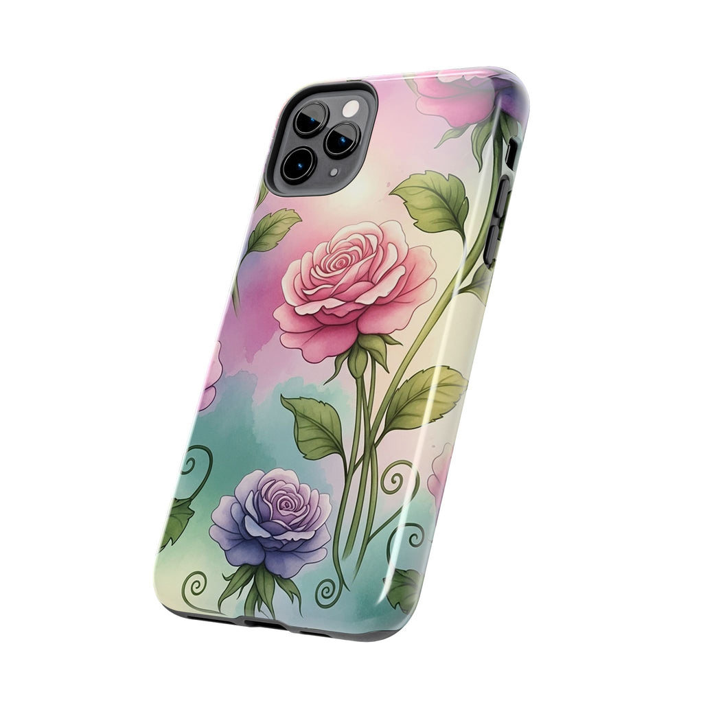 Floral Rose Tough Phone Case — Pastel Watercolor Protection