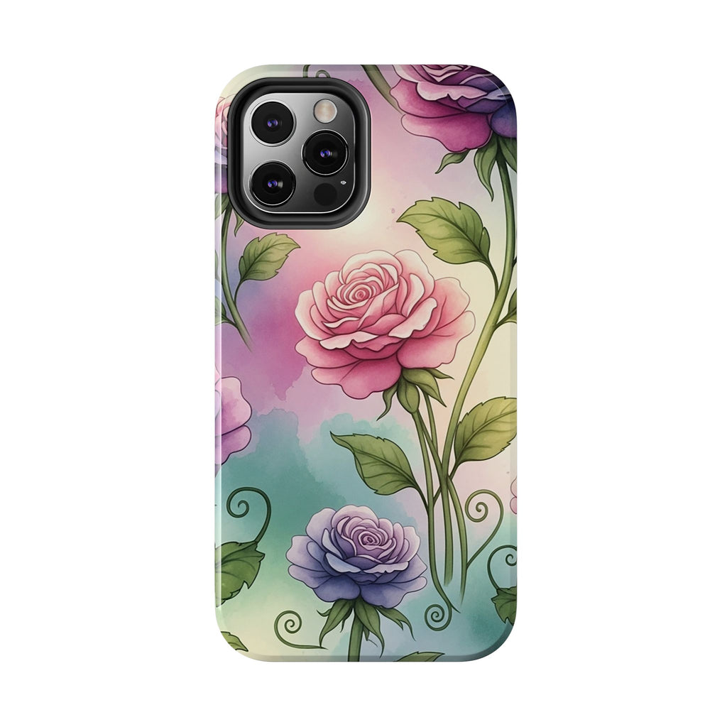 Floral Rose Tough Phone Case — Pastel Watercolor Protection