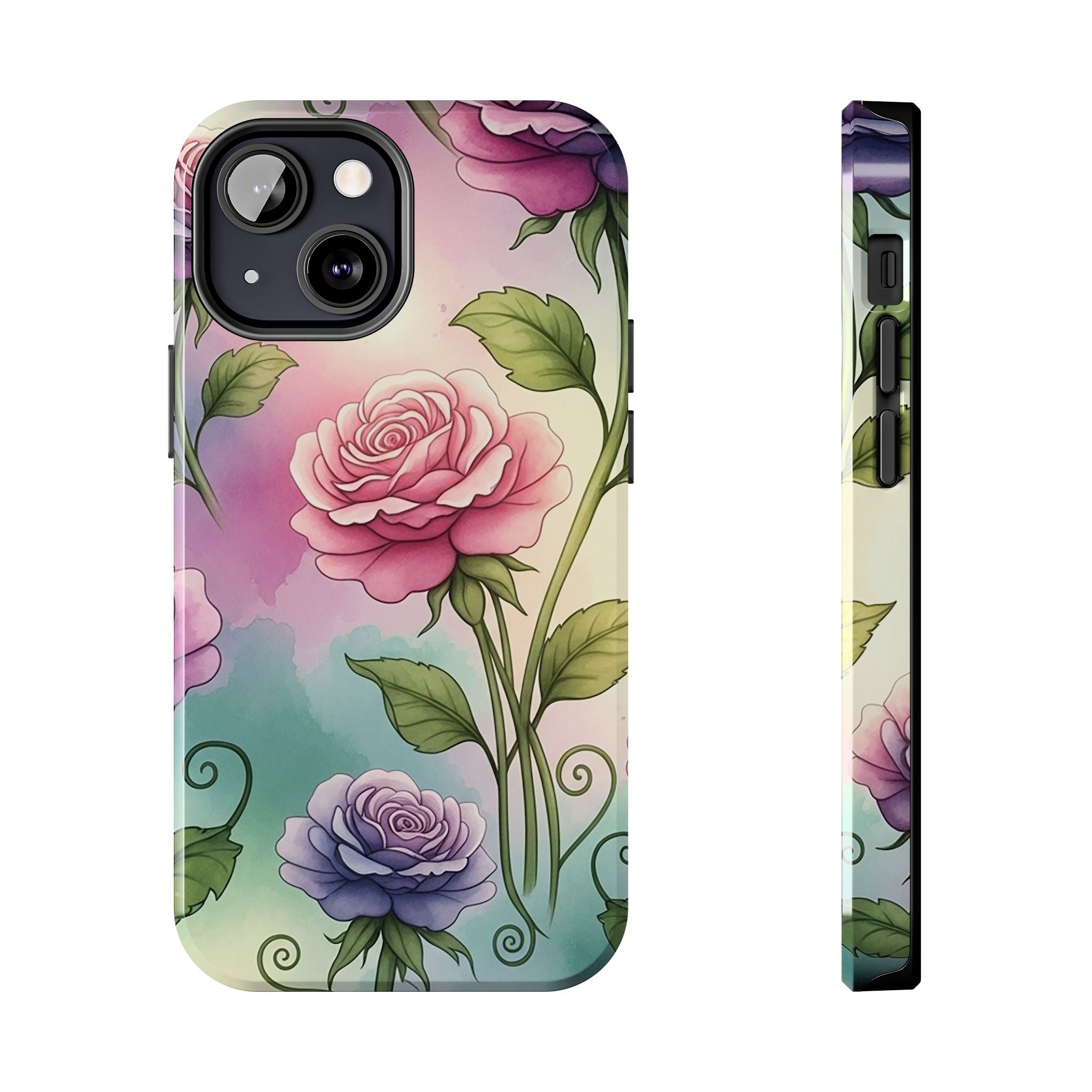 Floral Rose Tough Phone Case — Pastel Watercolor Protection