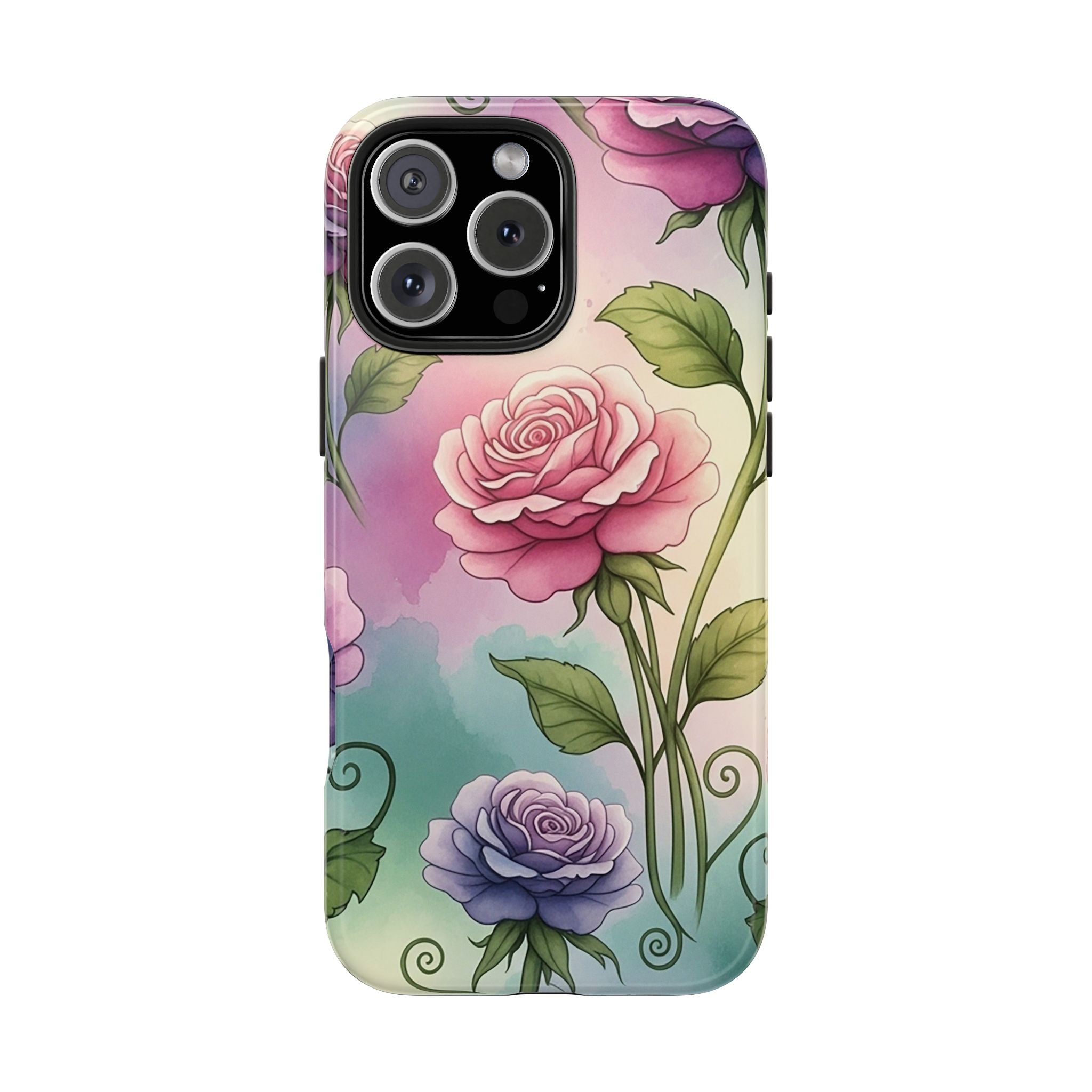 Floral Rose Tough Phone Case — Pastel Watercolor Protection