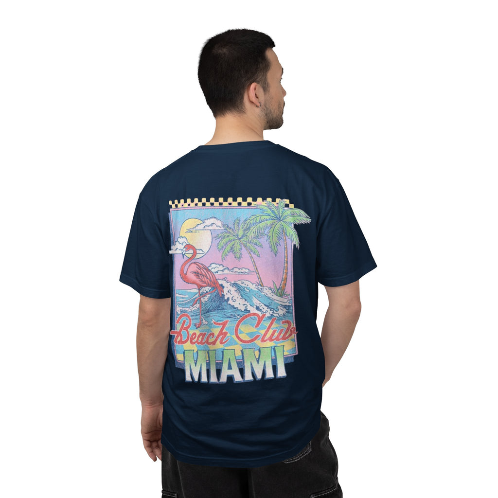 Miami Beach Club T‑Shirt — Retro Flamingo Tropical Floral Graphic Tee