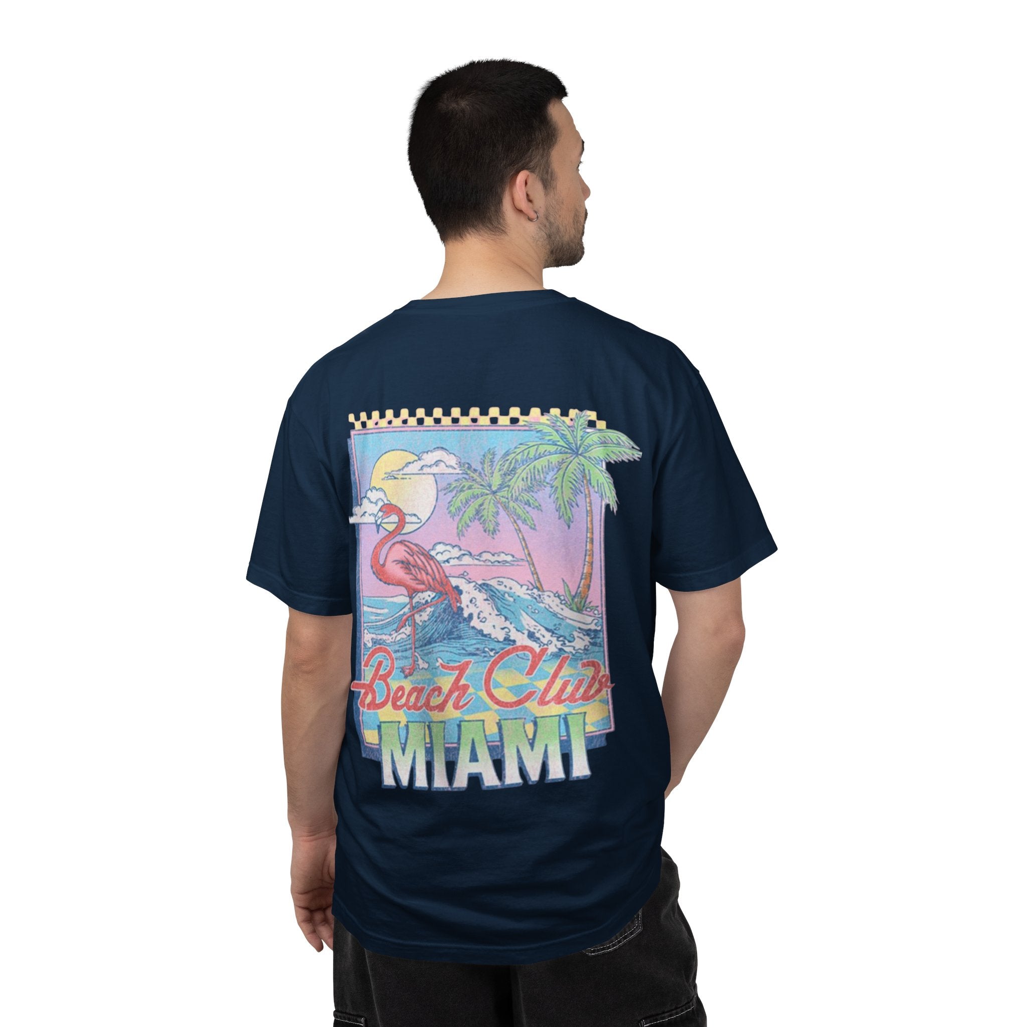 Miami Beach Club T‑Shirt — Retro Flamingo Tropical Floral Graphic Tee