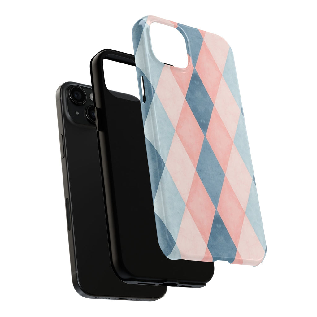 Pastel Harlequin Tough Phone Case — Blue & Pink Diamond Pattern