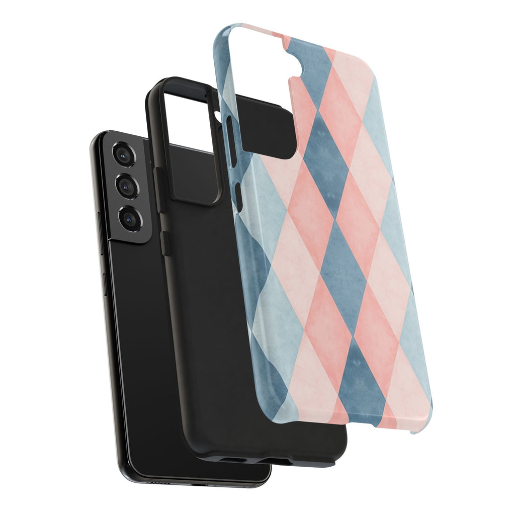 Pastel Harlequin Tough Phone Case — Blue & Pink Diamond Pattern