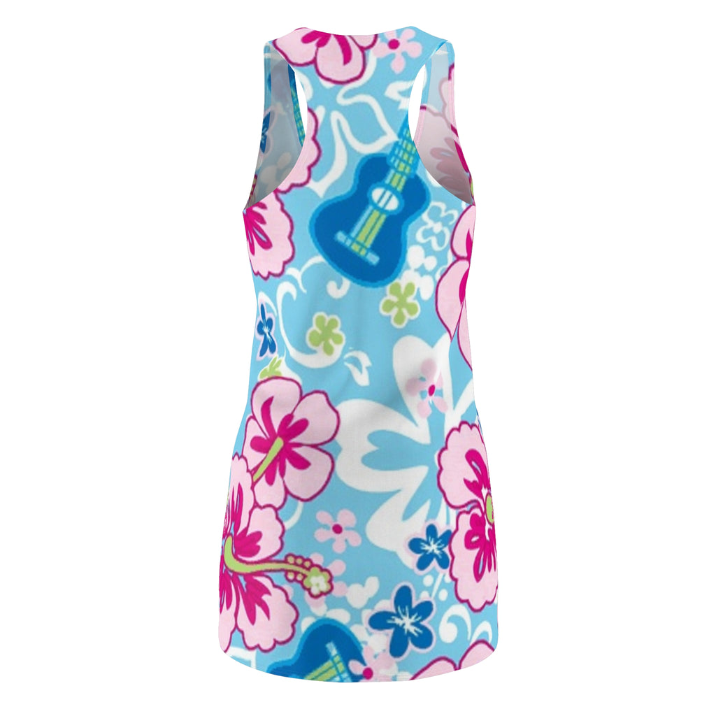 Floral Ukulele Racerback Dress — Tropical Hibiscus Print Summer Dress