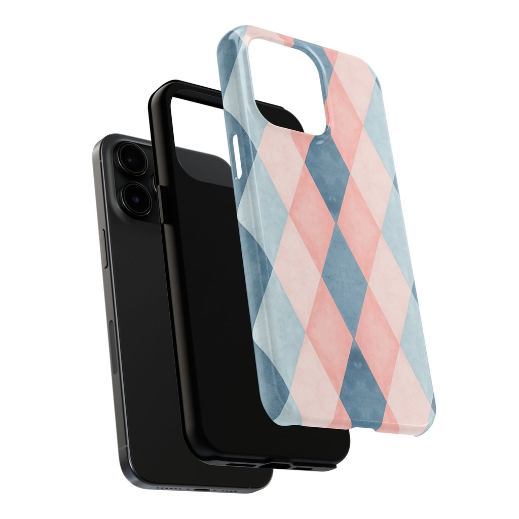 Pastel Harlequin Tough Phone Case — Blue & Pink Diamond Pattern