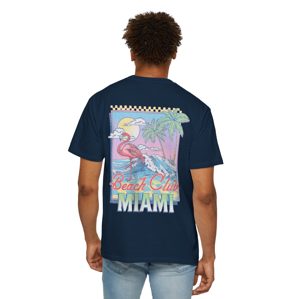 Miami Beach Club T‑Shirt — Retro Flamingo Tropical Floral Graphic Tee