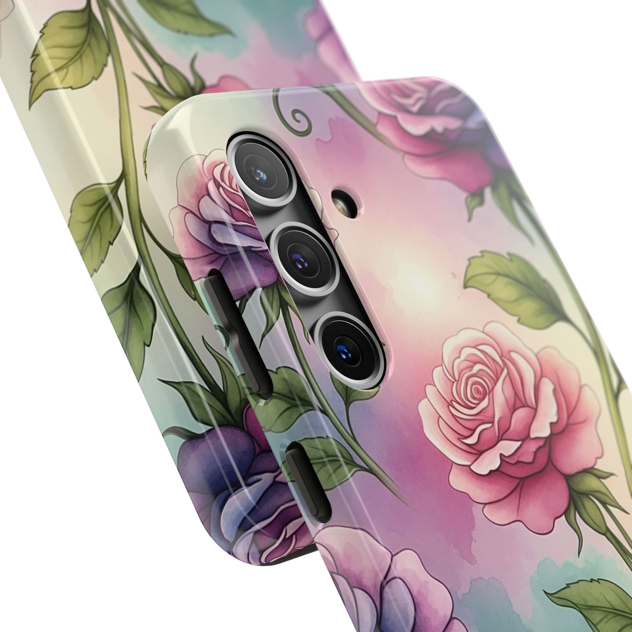 Floral Rose Tough Phone Case — Pastel Watercolor Protection