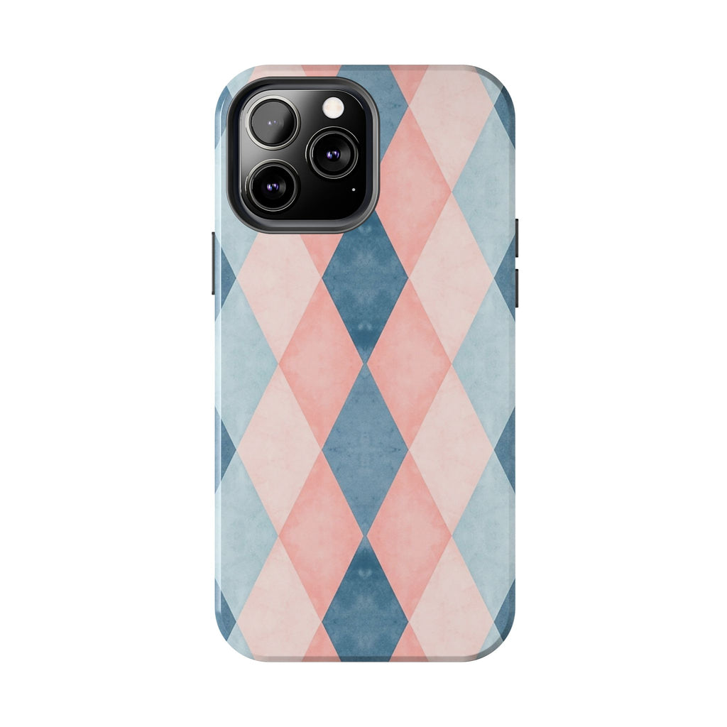Pastel Harlequin Tough Phone Case — Blue & Pink Diamond Pattern