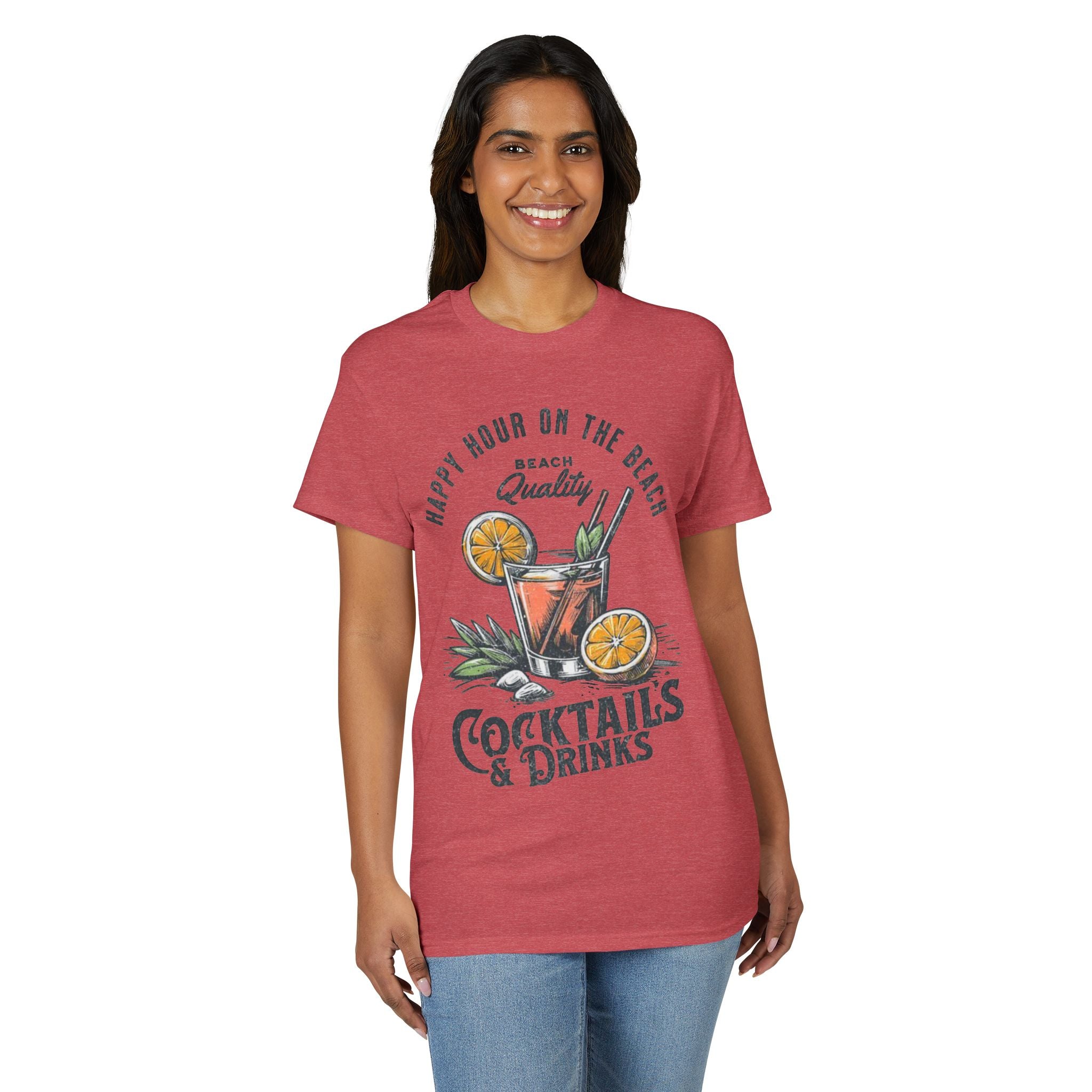 Cocktails & Drinks Beach T-Shirt — “Happy Hour on the Beach” Tropical Cocktail Tee