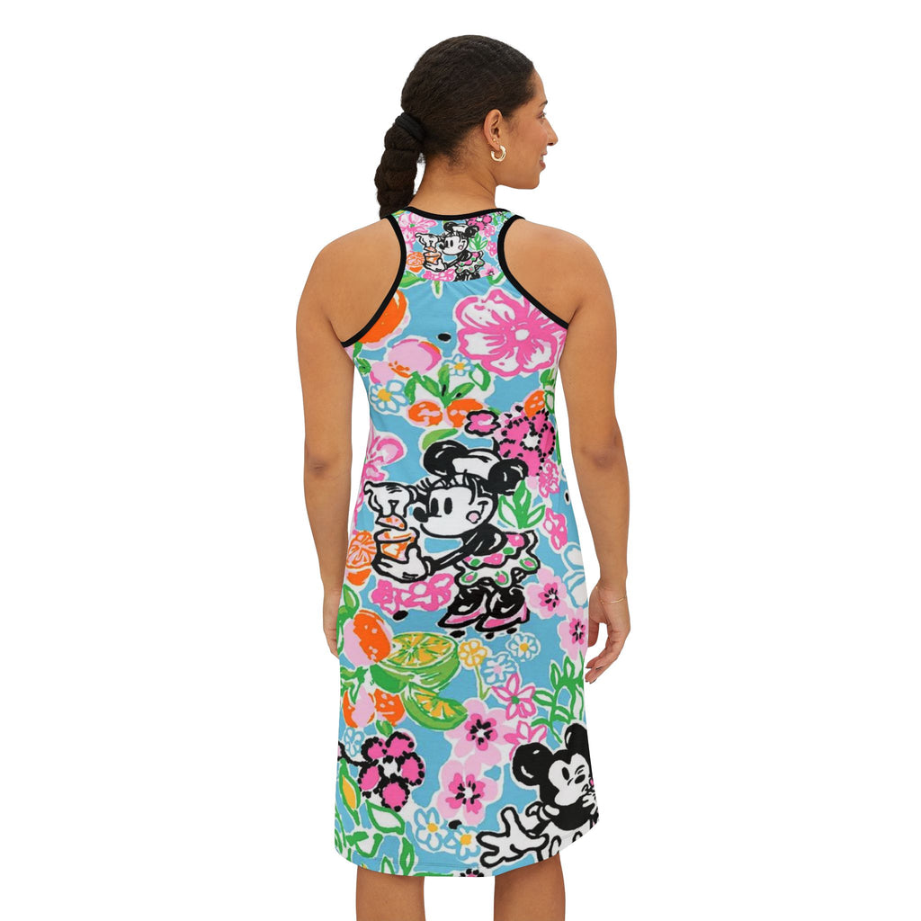 Floral Vintage Cartoon Racerback Dress — Retro Mickey & Minnie All-Over Print