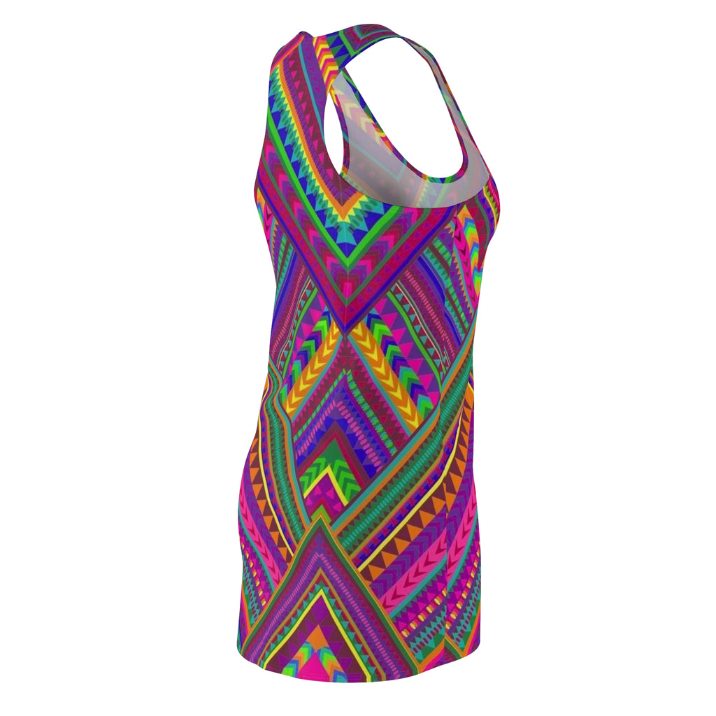 Boho Neon Chevron Racerback Dress — Vibrant Tribal Print AOP