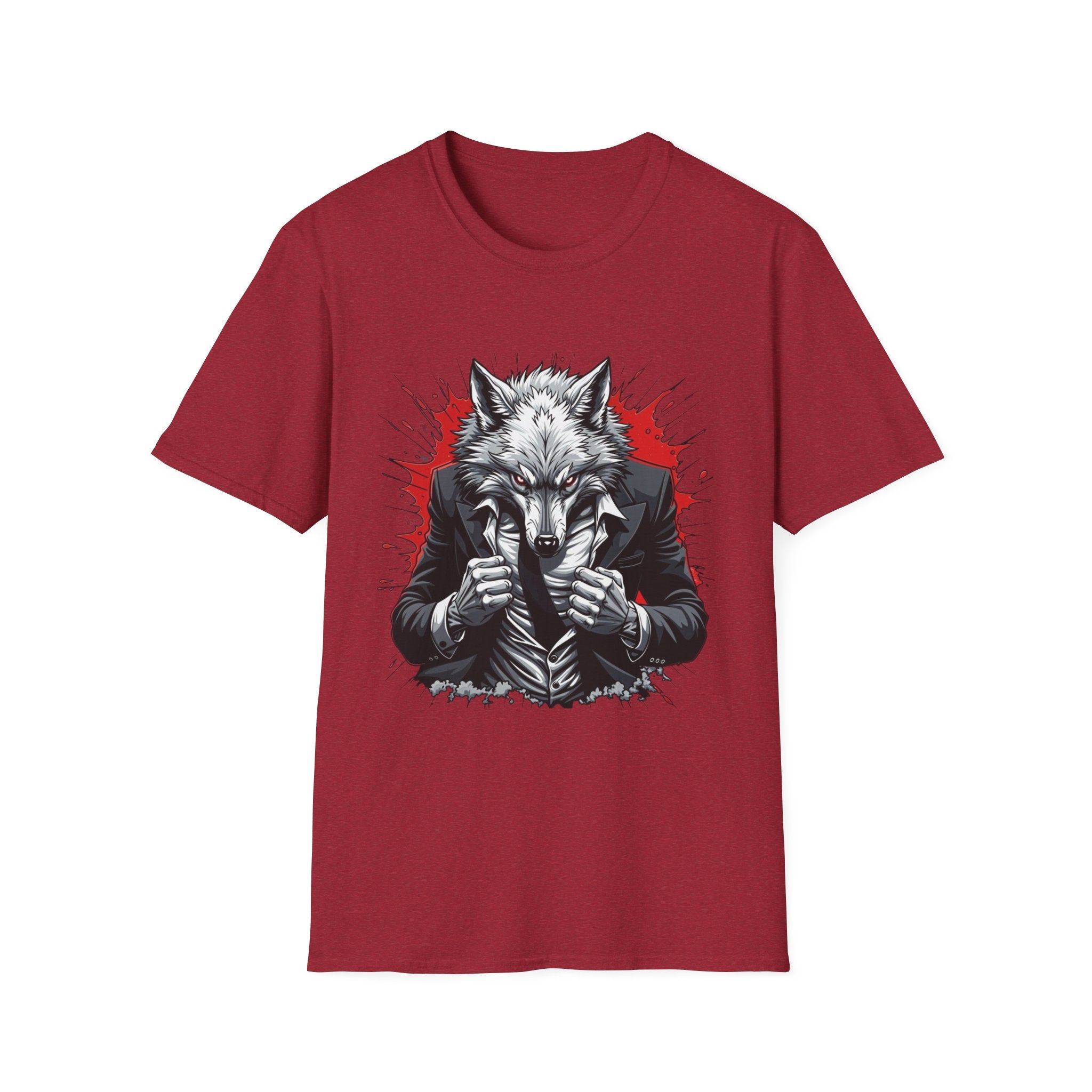 Wolf Suit T-Shirt — Wolf in Suit Graphic Tee (Bold Red Splash)