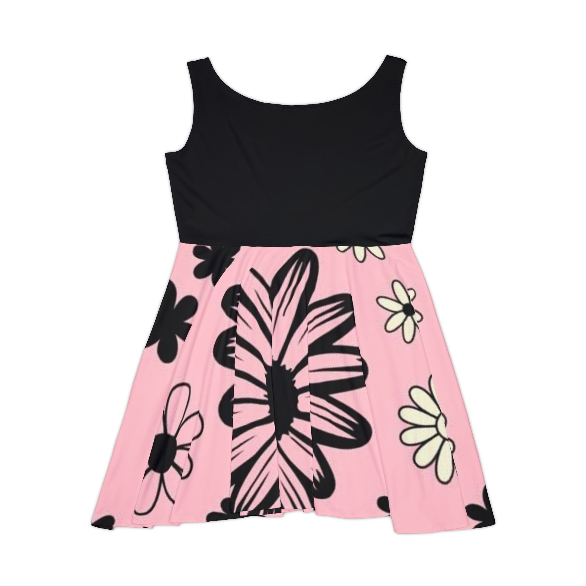 Floral Pink Skater Dress — Black & Pink Daisy Print Women's Dress