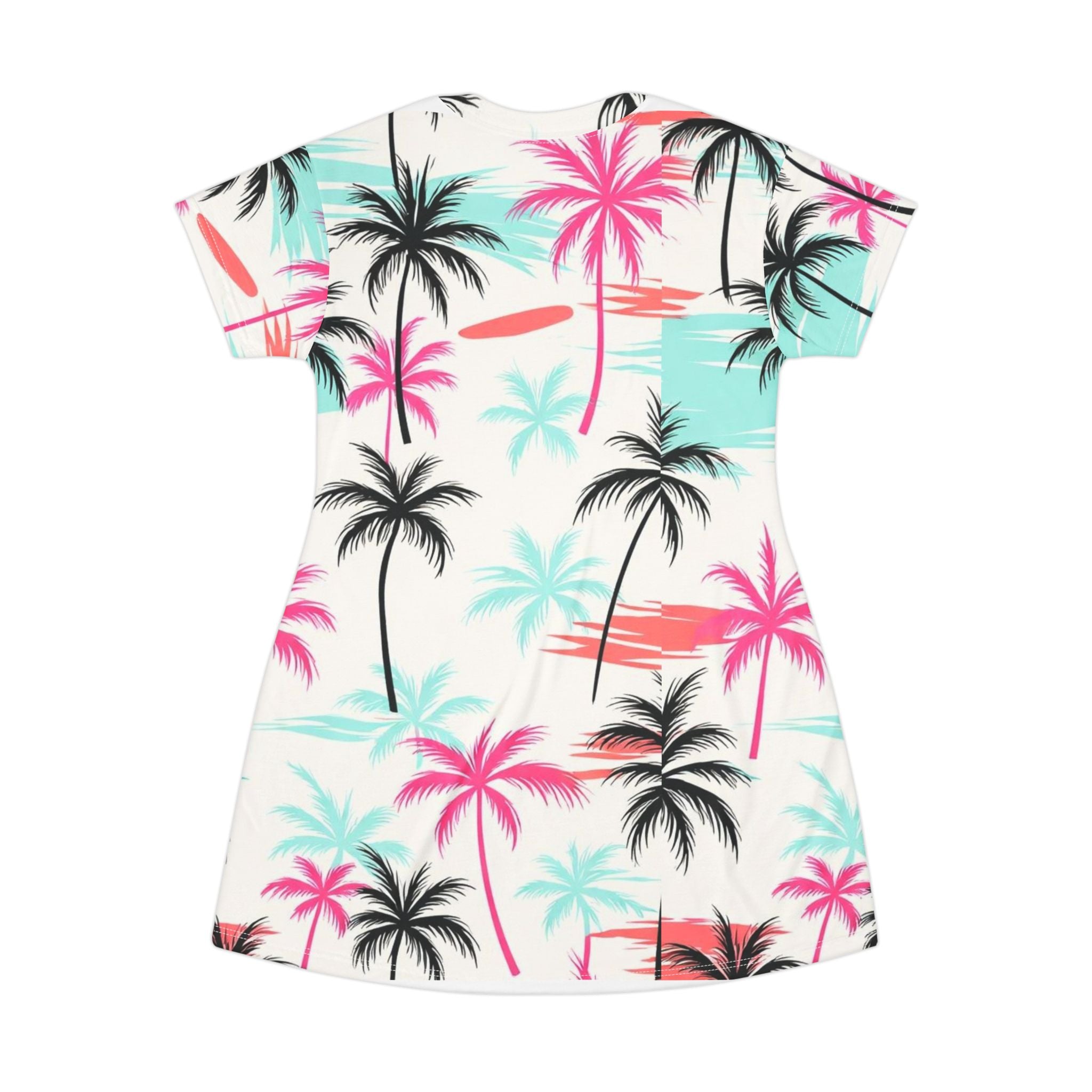 Palm Beach T-Shirt Dress — Tropical Palm Tree All-Over Print Summer Dress