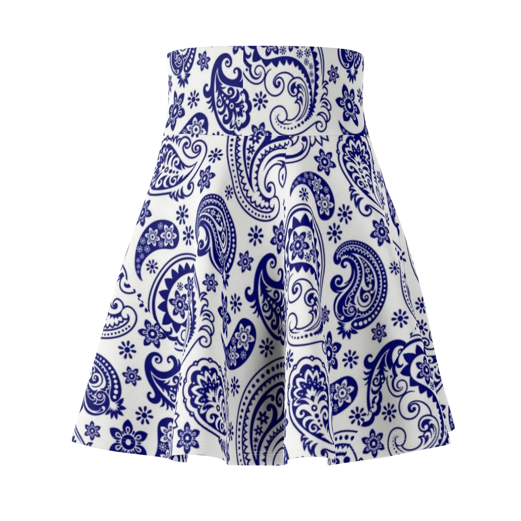 Blue Paisley Skater Skirt — Vintage Floral Print AOP