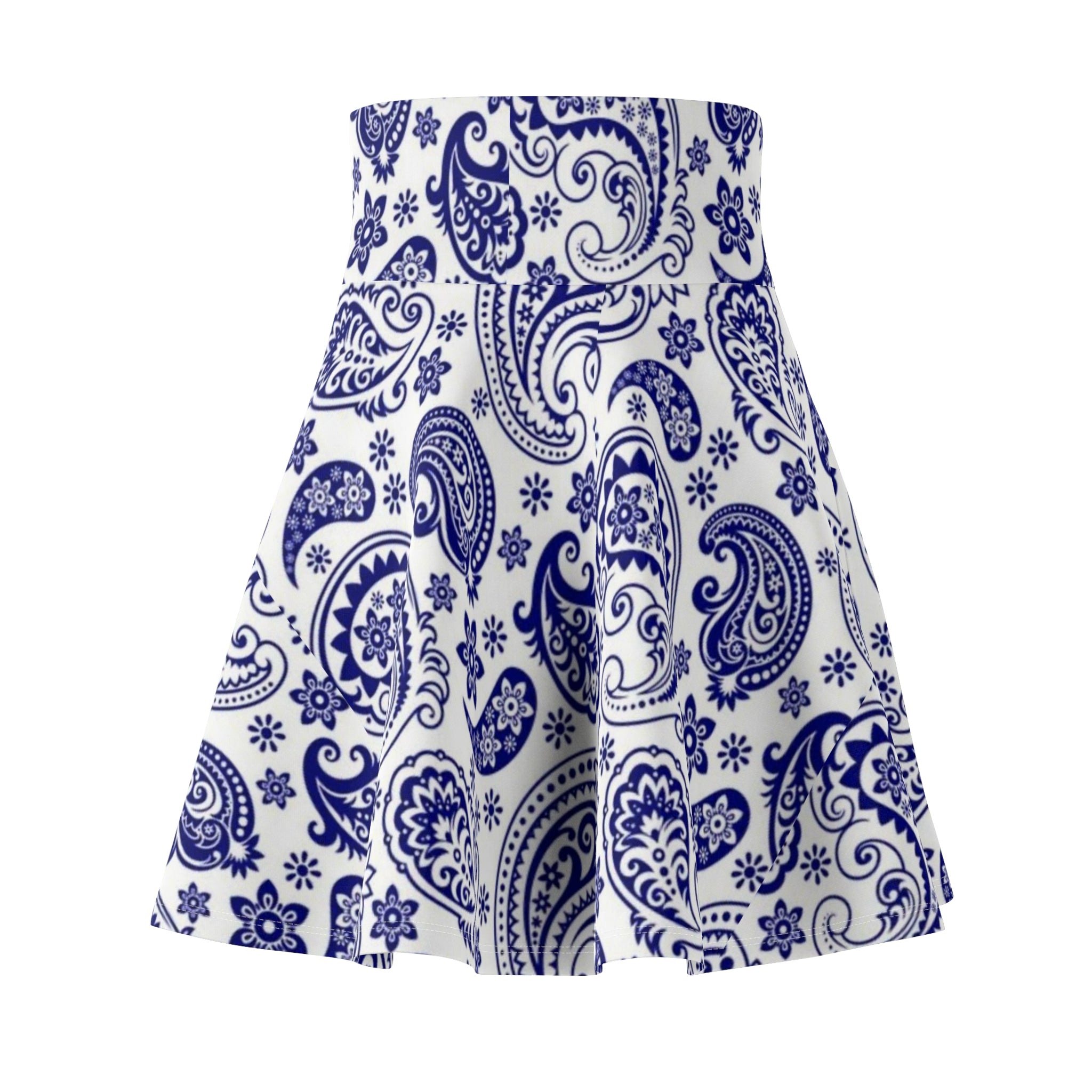 Blue Paisley Skater Skirt — Vintage Floral Print AOP