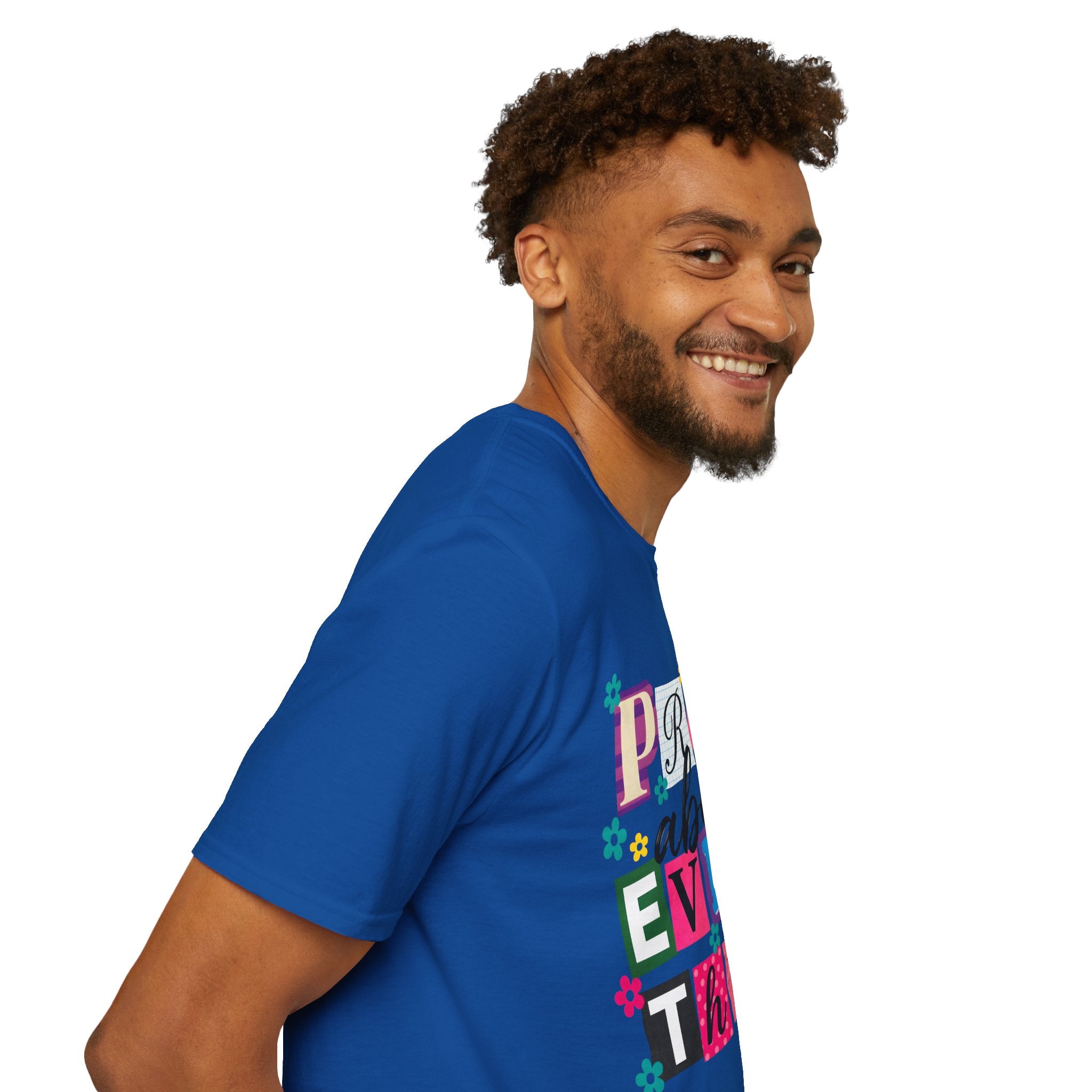 T-Shirt — "Pray About Everything" Colorful Floral Faith Graphic