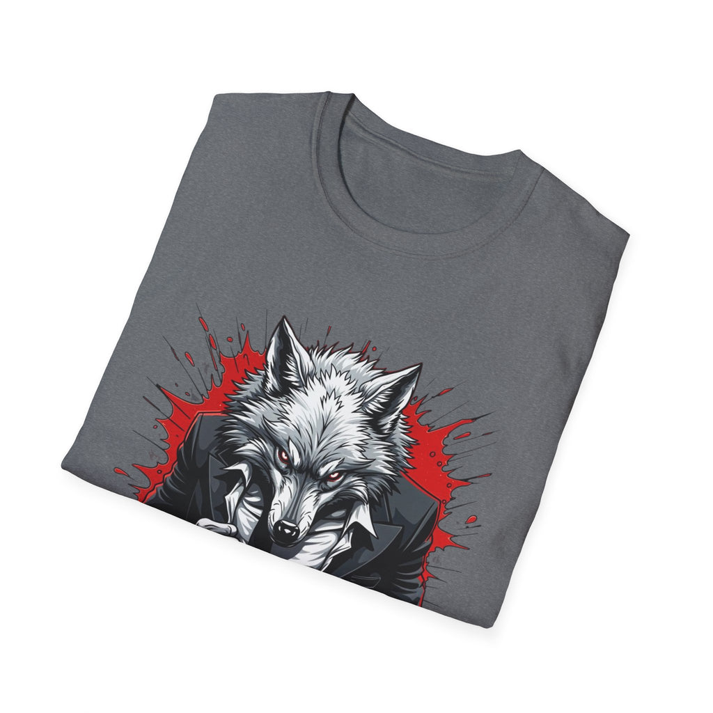 Wolf Suit T-Shirt — Wolf in Suit Graphic Tee (Bold Red Splash)