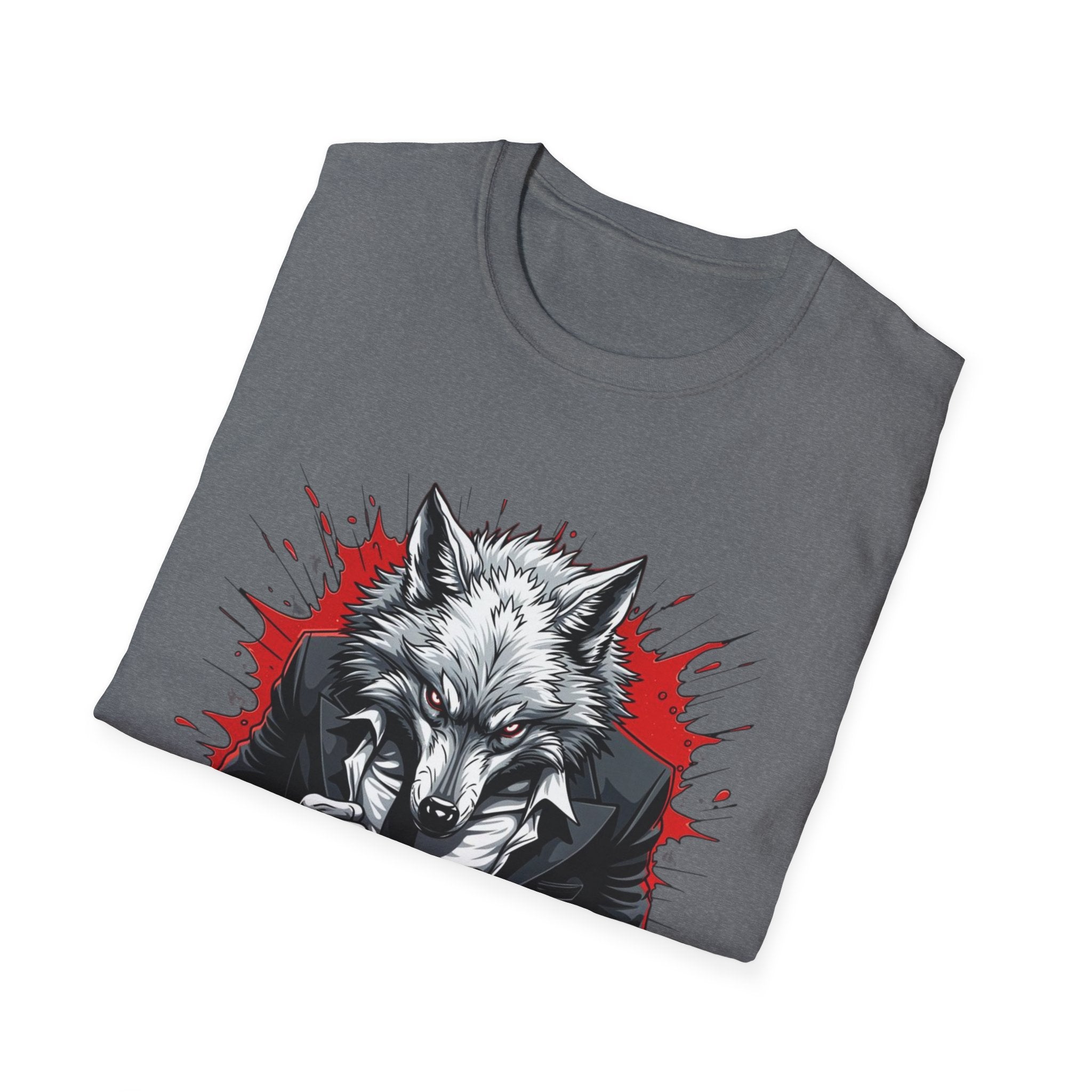 Wolf Suit T-Shirt — Wolf in Suit Graphic Tee (Bold Red Splash)