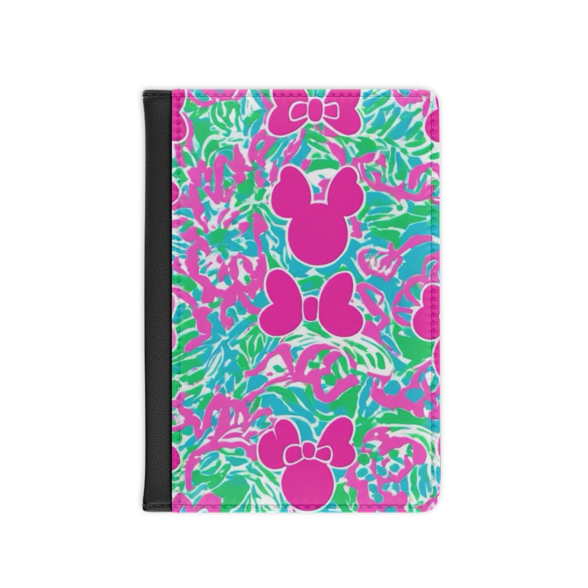 Pink Minnie Pattern Passport Cover — Floral Mickey Ear Travel Wallet