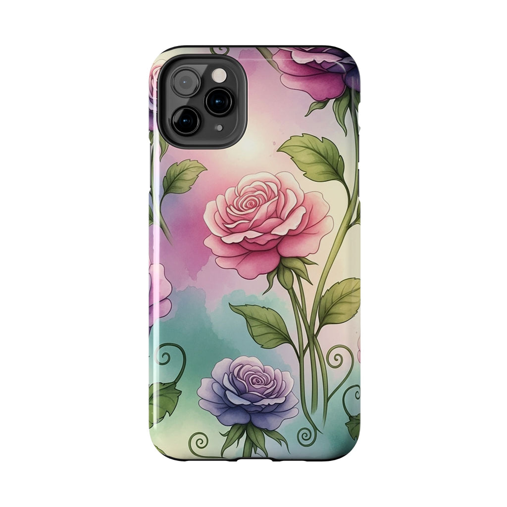 Floral Rose Tough Phone Case — Pastel Watercolor Protection