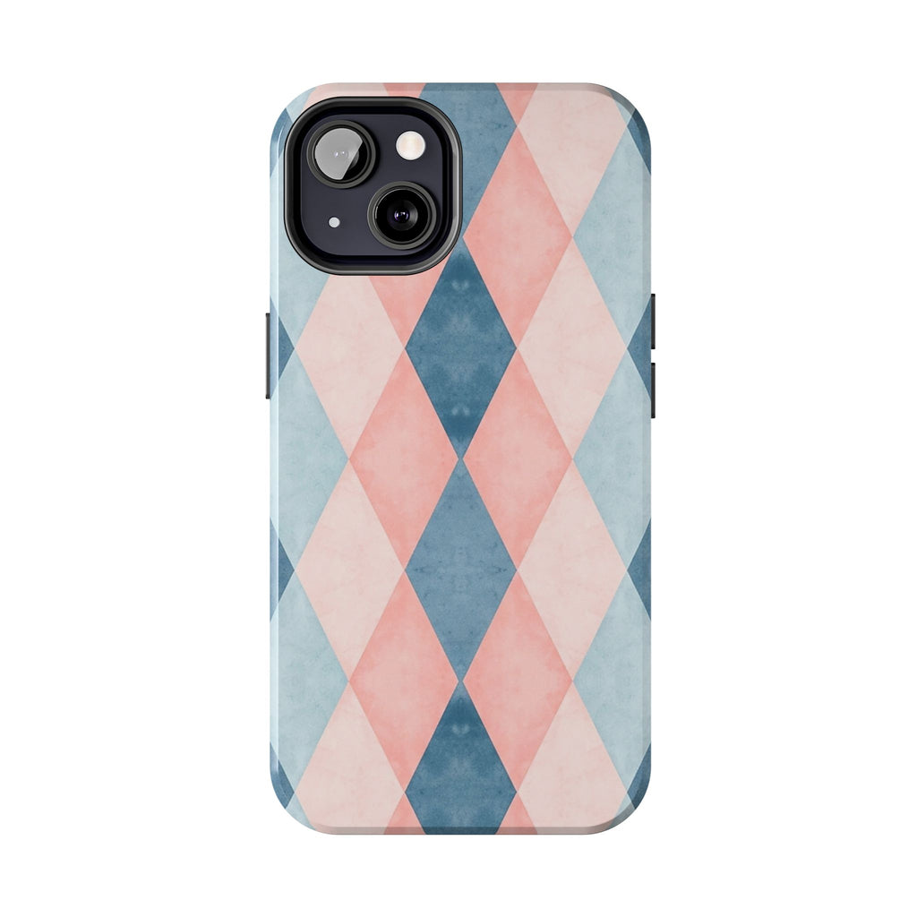 Pastel Harlequin Tough Phone Case — Blue & Pink Diamond Pattern