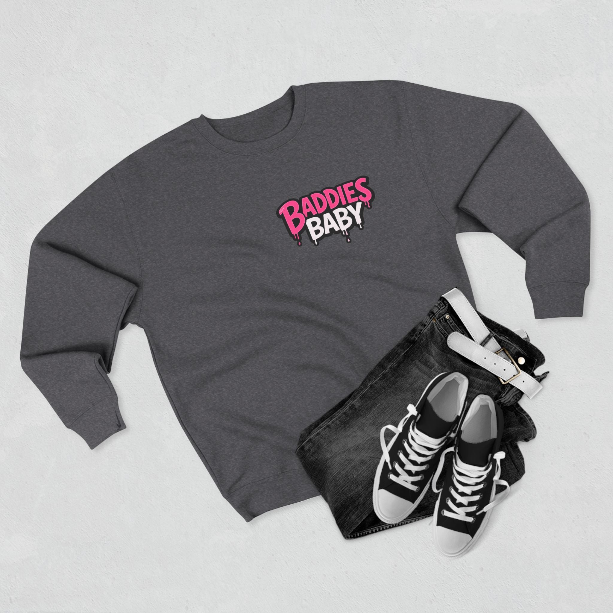 Baddies Baby Crewneck Sweatshirt — Cute Badass Cartoon Graphic