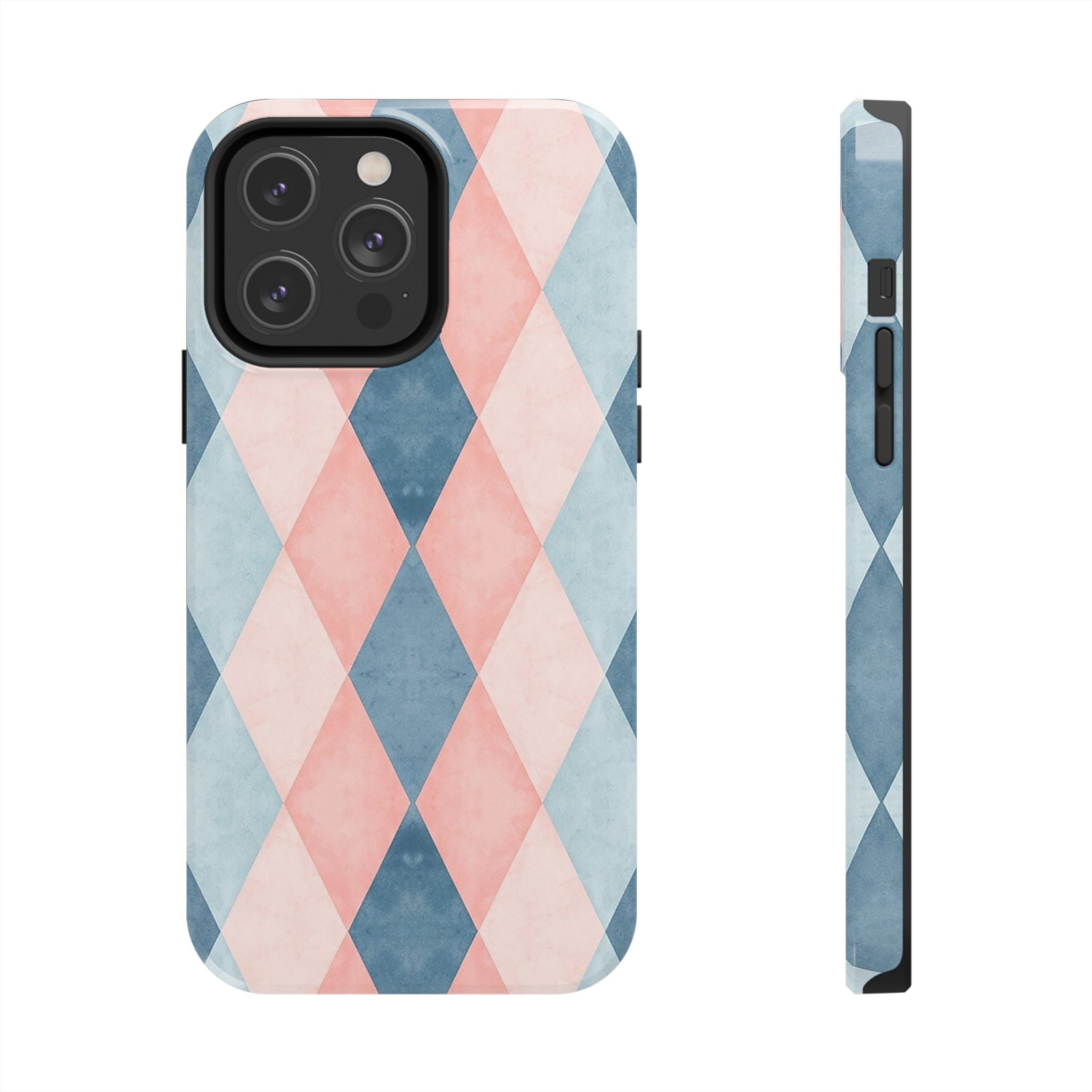 Pastel Harlequin Tough Phone Case — Blue & Pink Diamond Pattern
