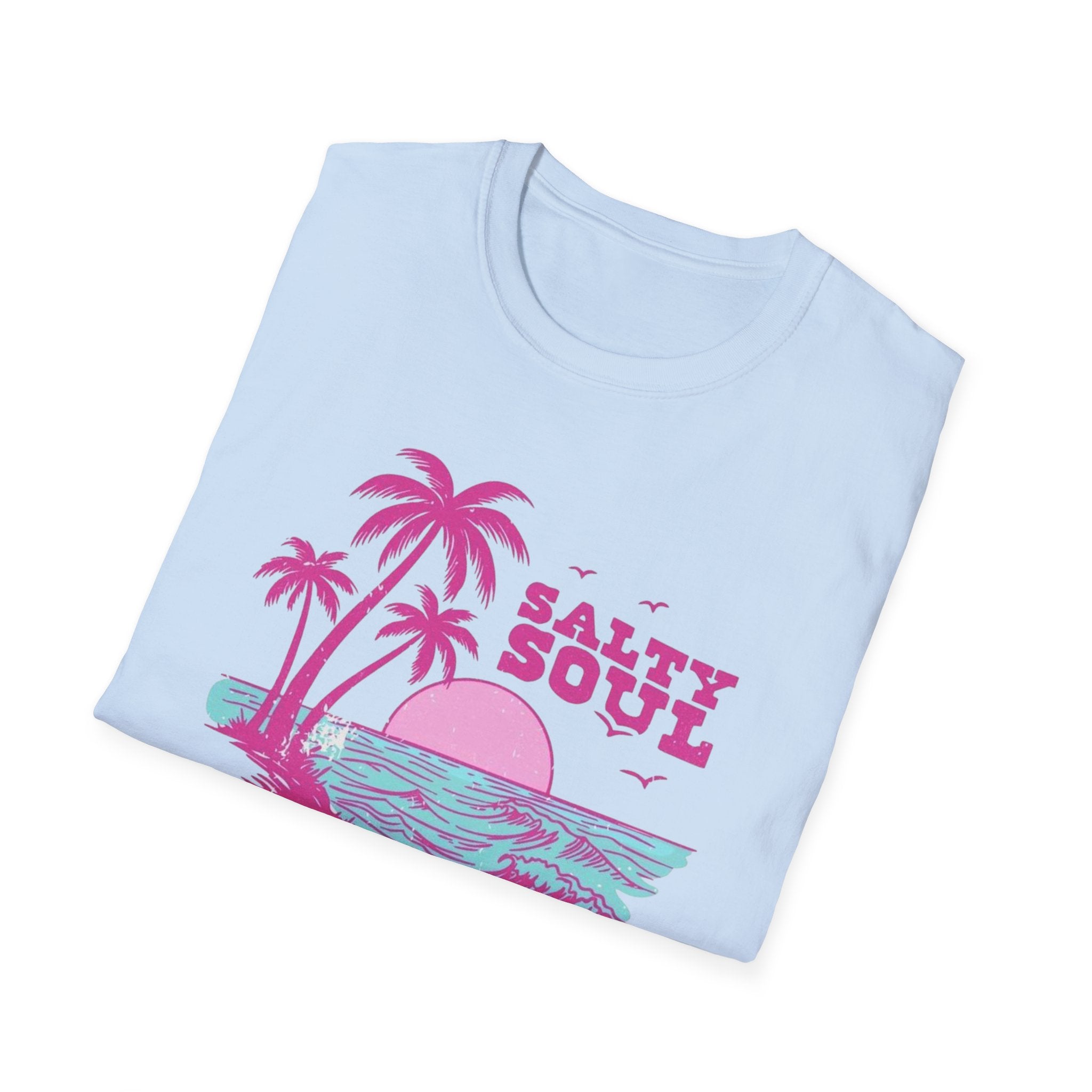 Salty Soul Beach T-Shirt — Sun, Palm Trees & Waves Graphic Tee