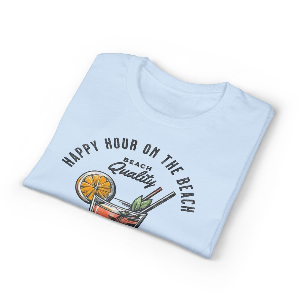Cocktails & Drinks Beach T-Shirt — “Happy Hour on the Beach” Tropical Cocktail Tee