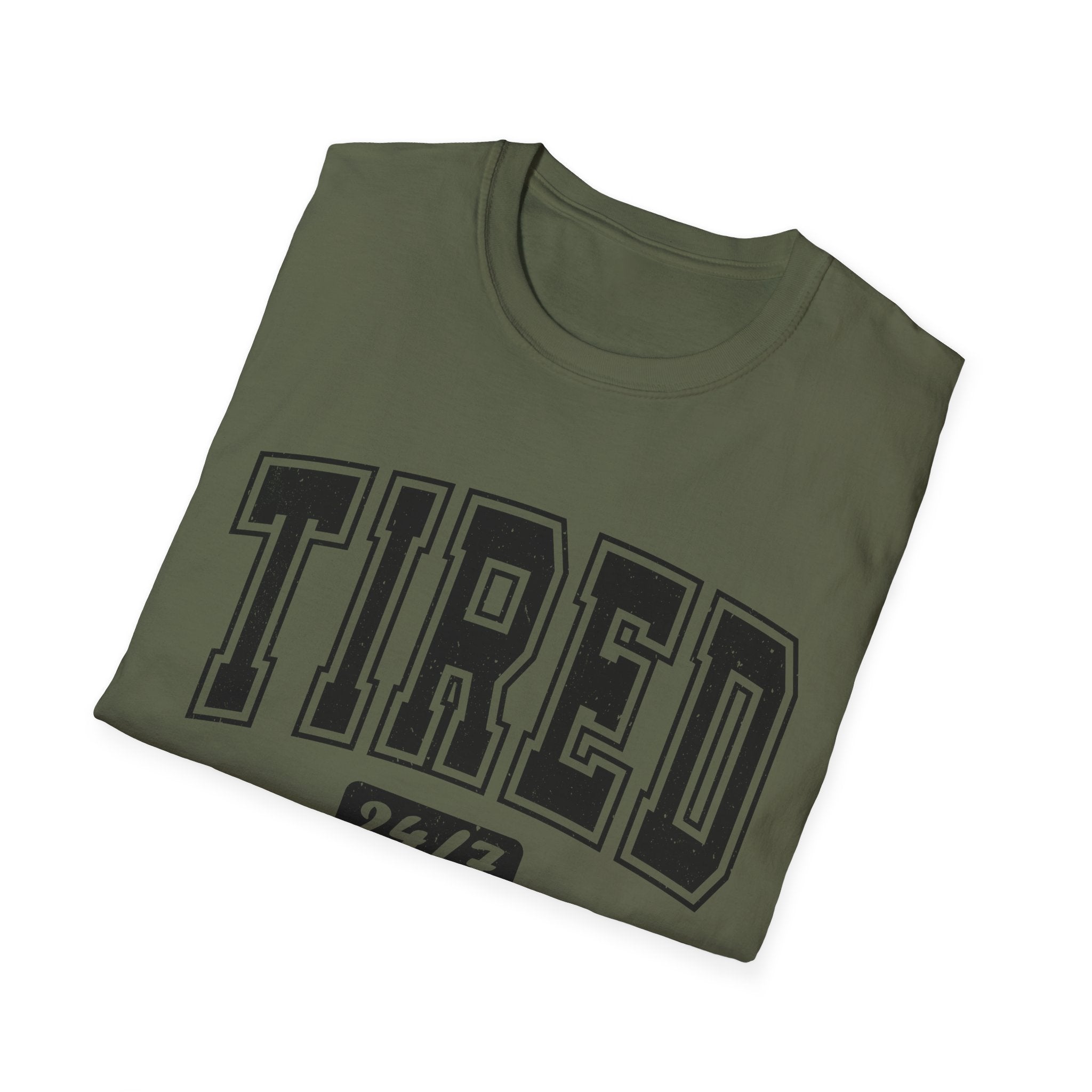 T-Shirt — 'TIRED 24/7' Vintage Varsity Graphic Tee