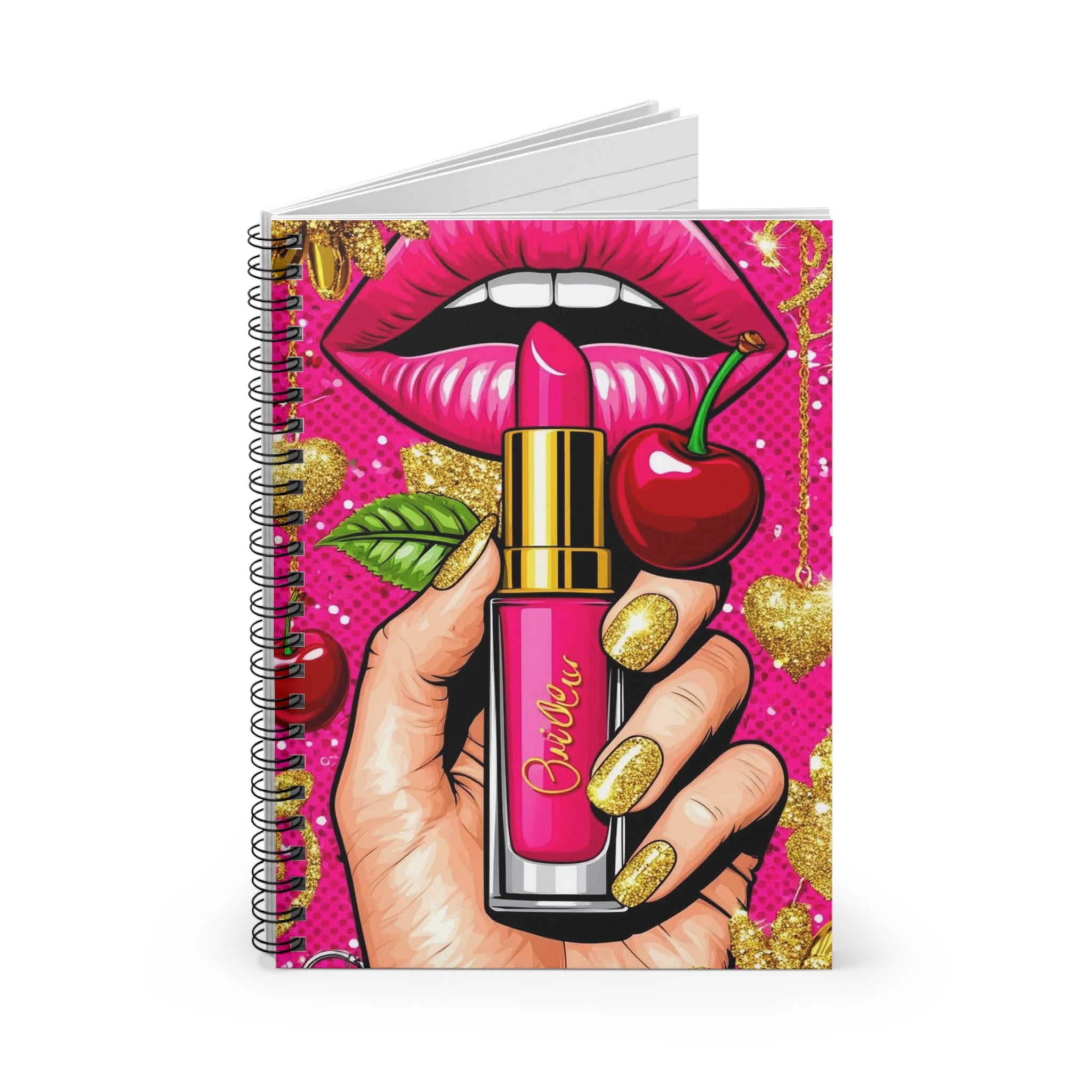 Notebook — Pink Lipstick & Cherry Pop Spiral Journal (Ruled)