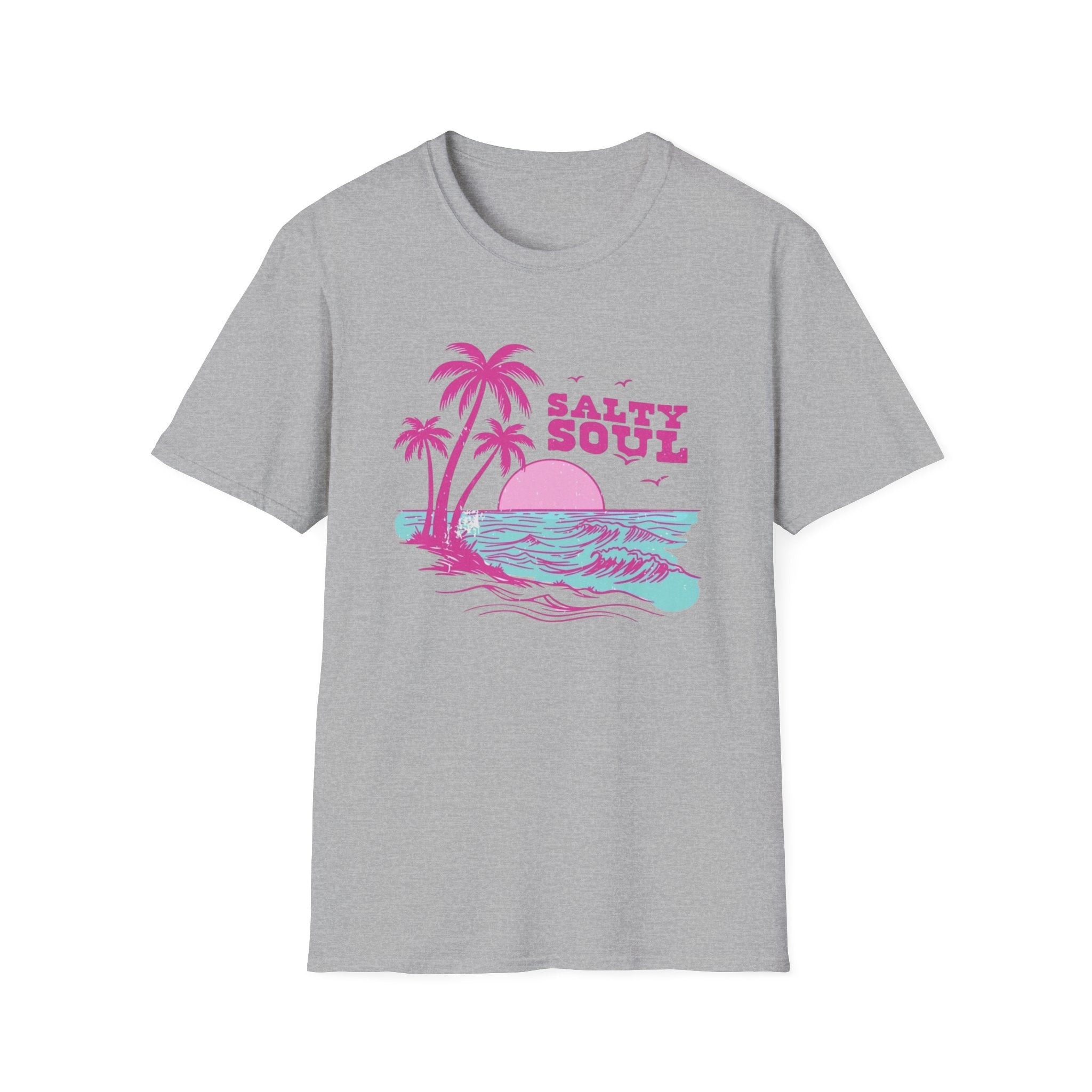 Salty Soul Beach T-Shirt — Sun, Palm Trees & Waves Graphic Tee