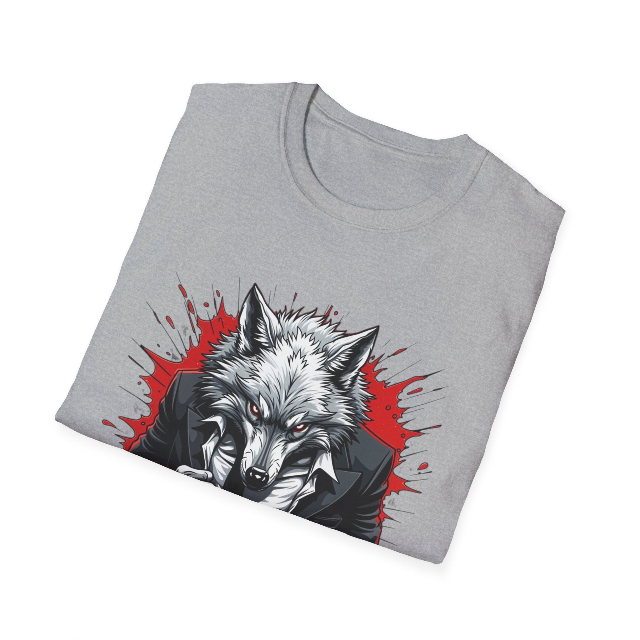Wolf Suit T-Shirt — Wolf in Suit Graphic Tee (Bold Red Splash)