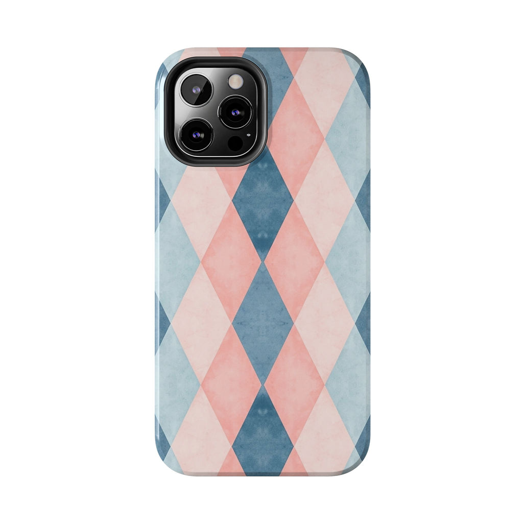 Pastel Harlequin Tough Phone Case — Blue & Pink Diamond Pattern