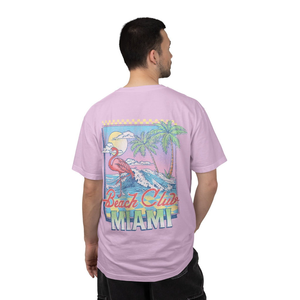 Miami Beach Club T‑Shirt — Retro Flamingo Tropical Floral Graphic Tee