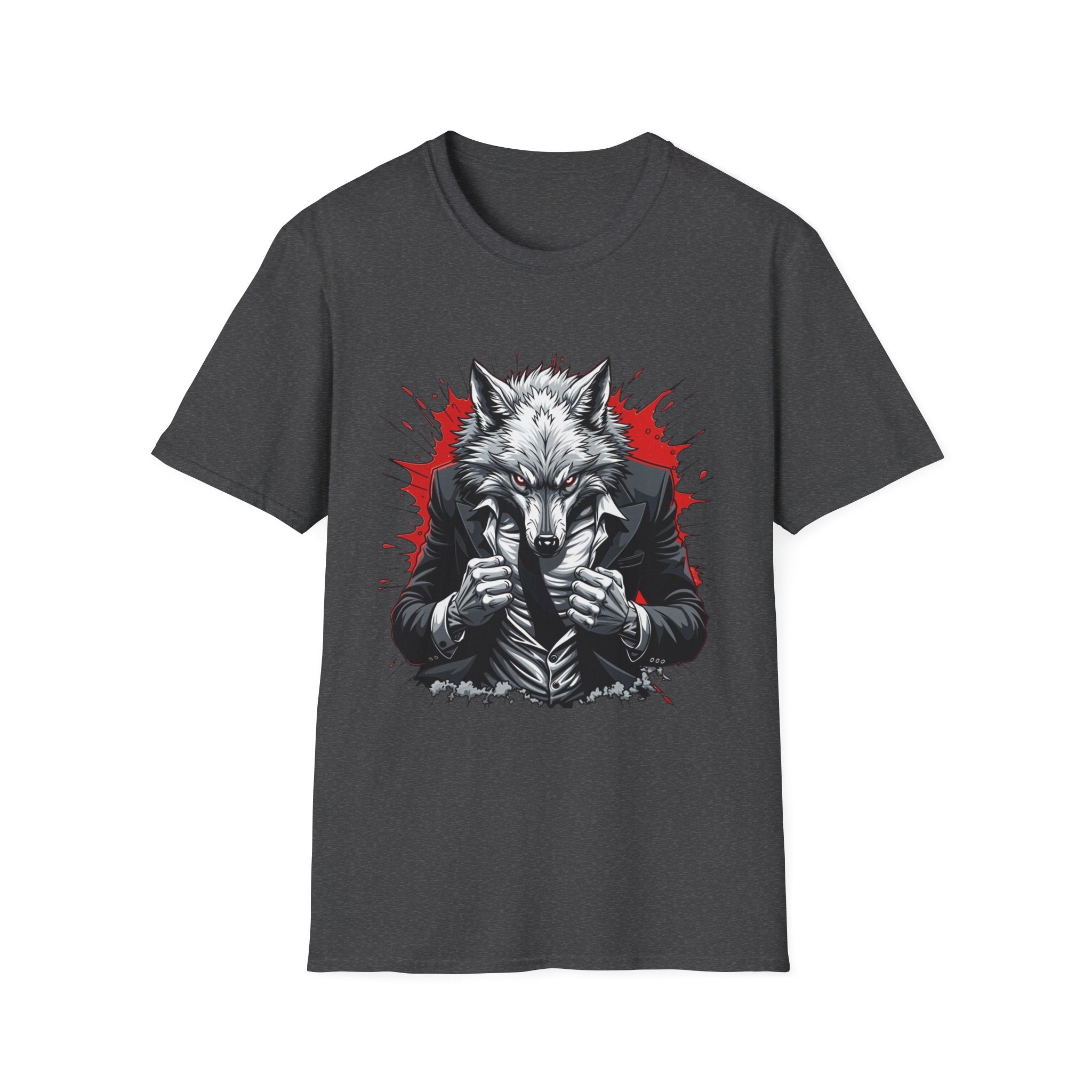 Wolf Suit T-Shirt — Wolf in Suit Graphic Tee (Bold Red Splash)