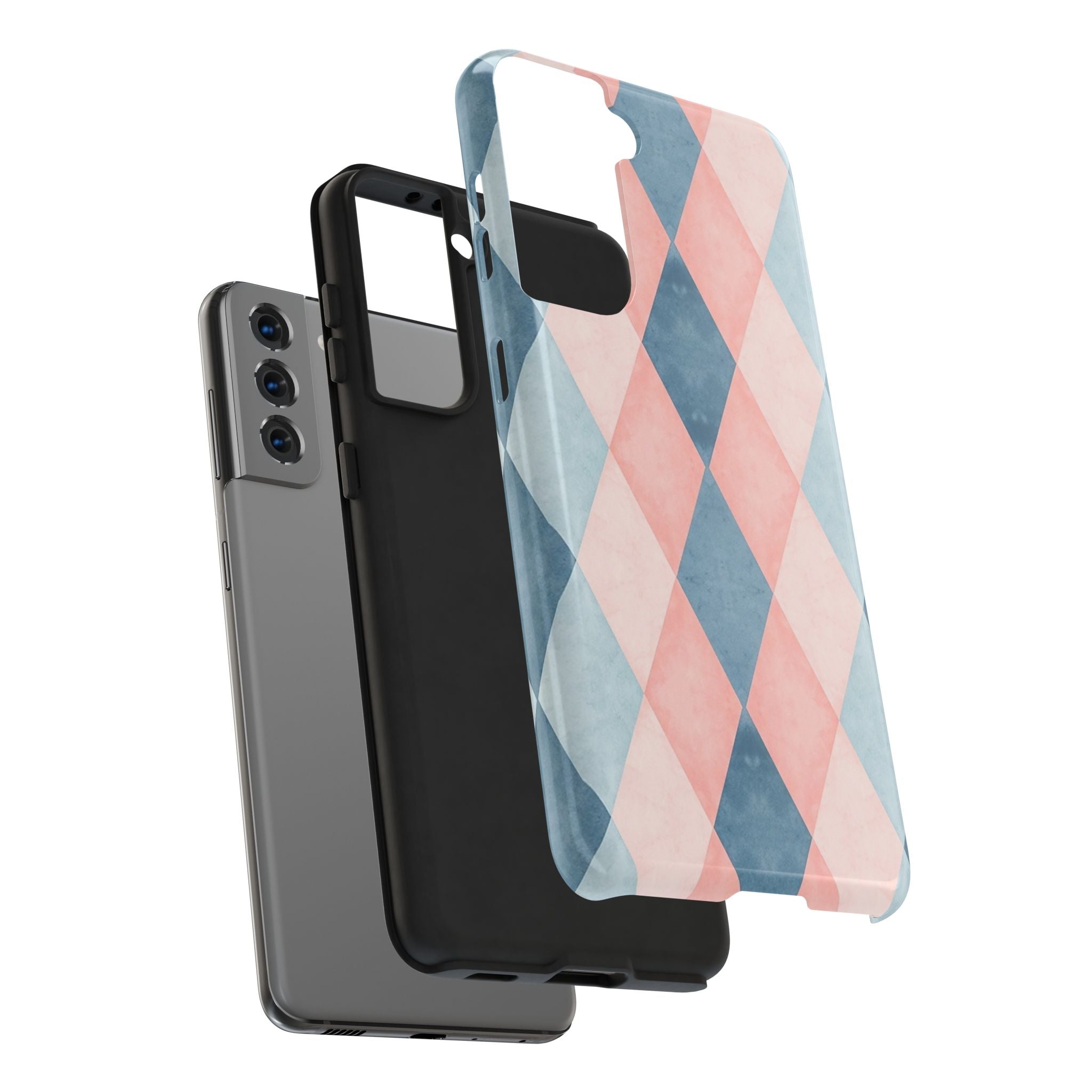 Pastel Harlequin Tough Phone Case — Blue & Pink Diamond Pattern