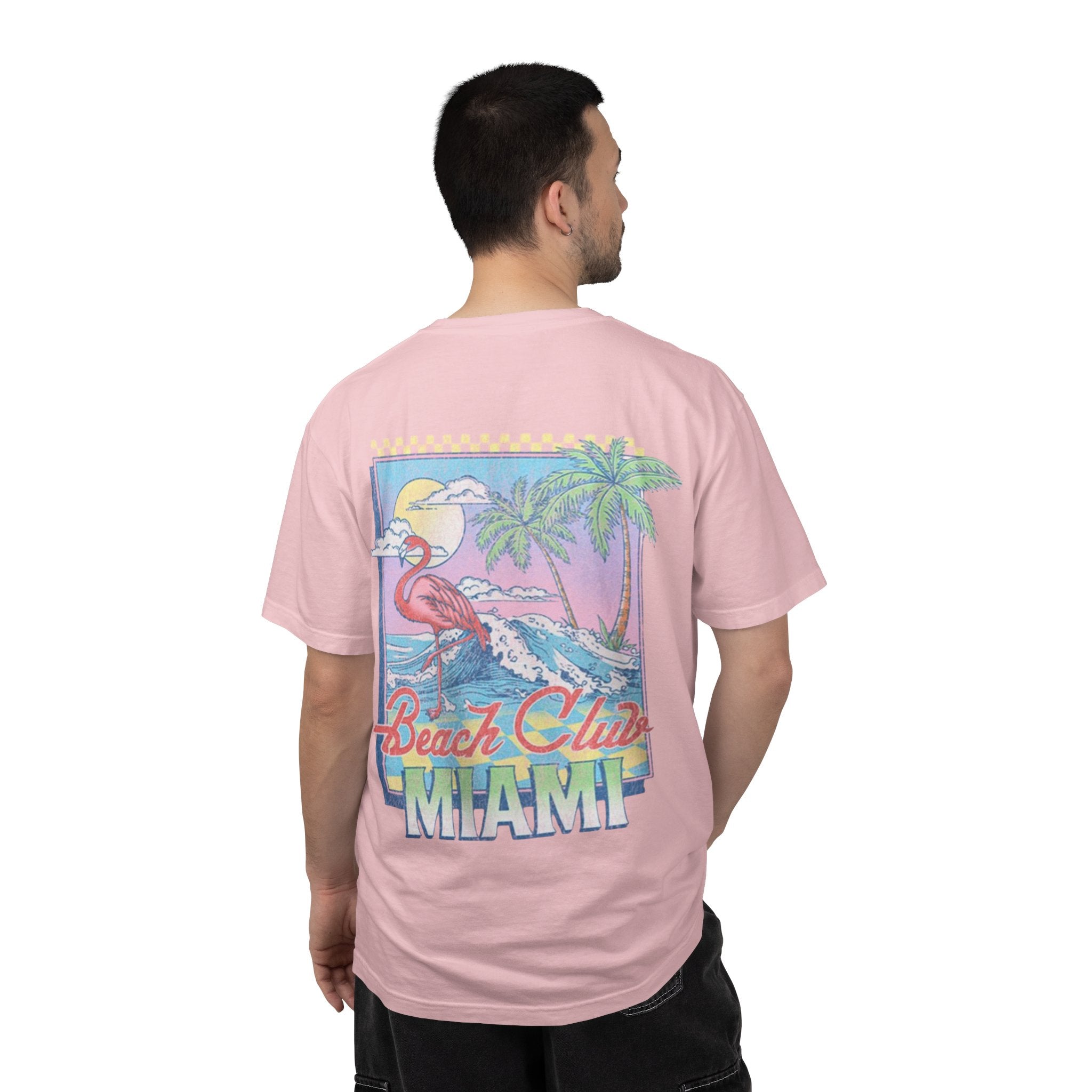 Miami Beach Club T‑Shirt — Retro Flamingo Tropical Floral Graphic Tee